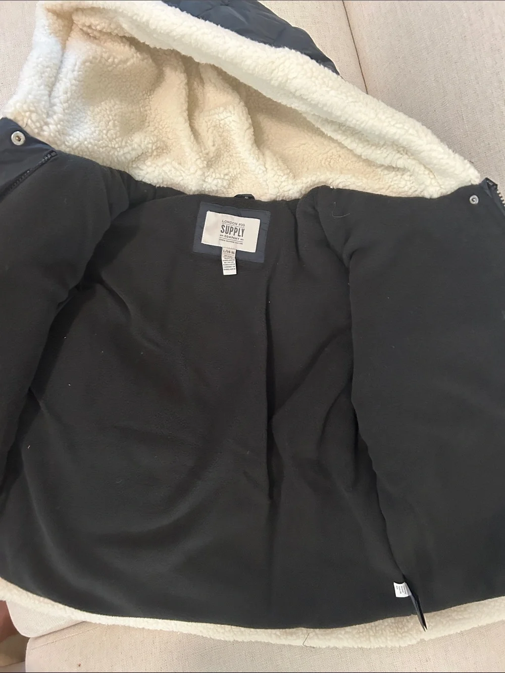 LONDON FOG Girls Heavyweight Sherpa jacket, Black, Large 14-16, NWT